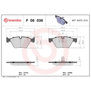Brake Pad Set, disc brake BREMBO P 06 036