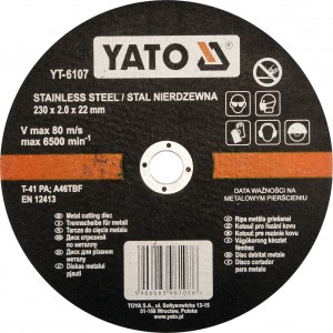 YT-6107 Диск отрезной по металлу 230*1,9*22mm