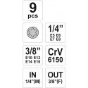 YT-0520 padrunid 1/4",3/8" 9-osa/TORX