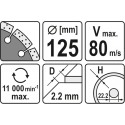 YT-6003 Diamond cutting disc for dry cutting Yato125*2,2*22,2