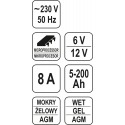 YT-8301 Зарядное устройство 6/12V 8А 5-200Ah - Yato