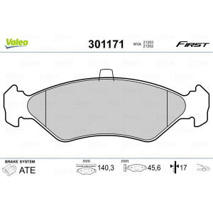 Комплект тормозных колодок, дисковый тормоз VALEO 301171