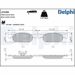Комплект тормозных колодок, дисковый тормоз DELPHI LP3286