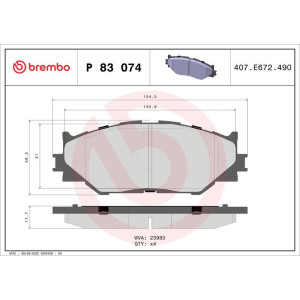 Комплект тормозных колодок, дисковый тормоз BREMBO P 83 074