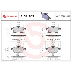 Комплект тормозных колодок, дисковый тормоз BREMBO P 59 089