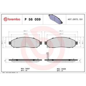 Комплект тормозных колодок, дисковый тормоз BREMBO P 56 059