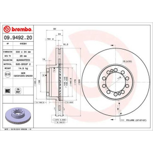 Тормозной диск BREMBO 09.9492.20