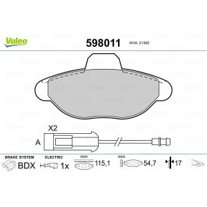 Brake Pad Set, disc brake VALEO 598011