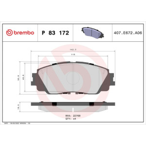Комплект тормозных колодок, дисковый тормоз BREMBO P 83 172