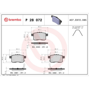 Комплект тормозных колодок, дисковый тормоз BREMBO P 28 072X
