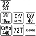 YT-38561 Komplekt Tööriistad 3/8" 22tk. XS YATO