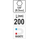 YT-04682 Держатель бит магнитный 1/4" L-200мм YATO