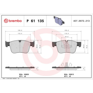 Комплект тормозных колодок, дисковый тормоз BREMBO P 61 135