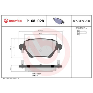Комплект тормозных колодок, дисковый тормоз BREMBO P 68 028