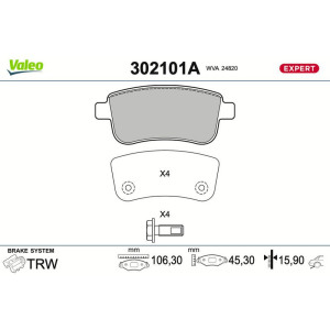 Brake Pad Set, disc brake VALEO 302101A