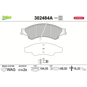Piduriklotsi komplekt,ketaspidur VALEO 302484A