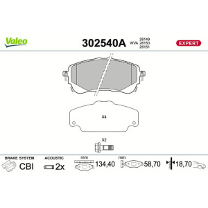Brake Pad Set, disc brake VALEO 302540A